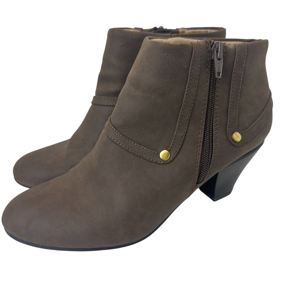 Lifestrides Brown Low-Heel Faux‎ Leather Ankle Boots W/ Zippers & Gold Accents - Picture 12 of 12